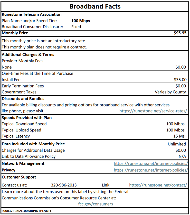 100 Mbps Fiber Optic FCC Label