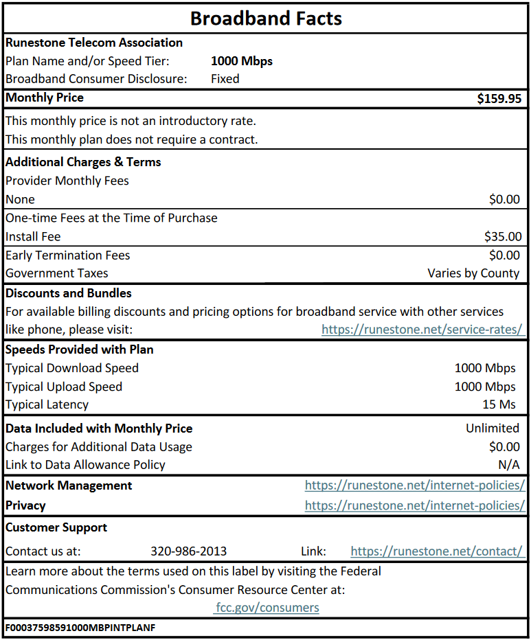 1000 Mbps Fiber Optic FCC Label