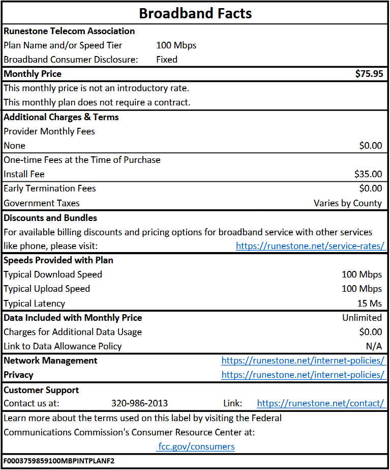 100 Mbps Fiber Optic FCC Label