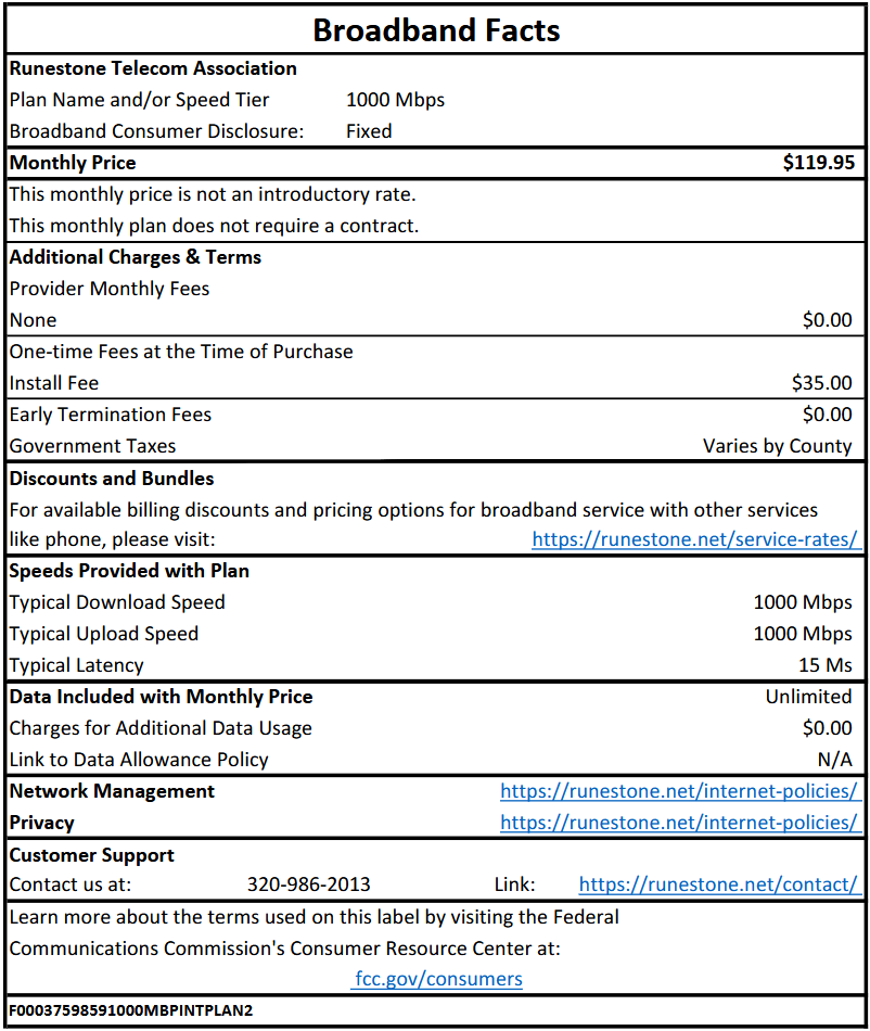 1000 Mbps Fiber Optic FCC Label