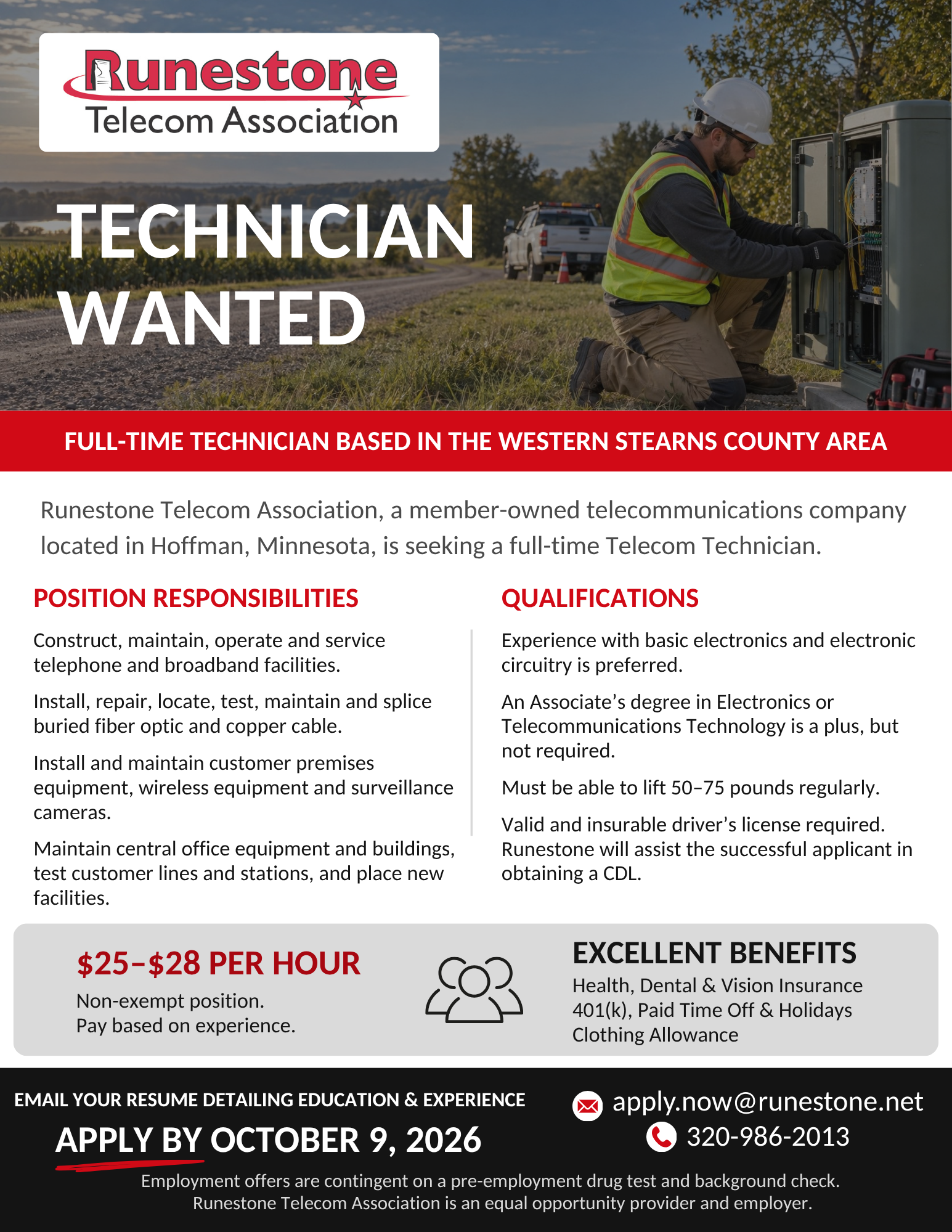 Runestone Telecom Technician Wanted